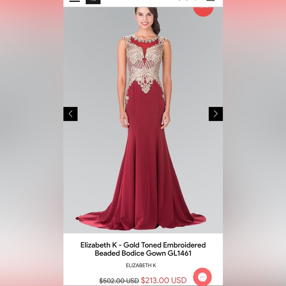 Brand new with tags Elizabeth K gown in burgundy and gold size small